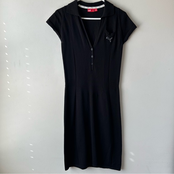 Puma Golf Modest Midi Knee Length Ribbed Knit Black Short Sleeve Dress M - Picture 3 of 13